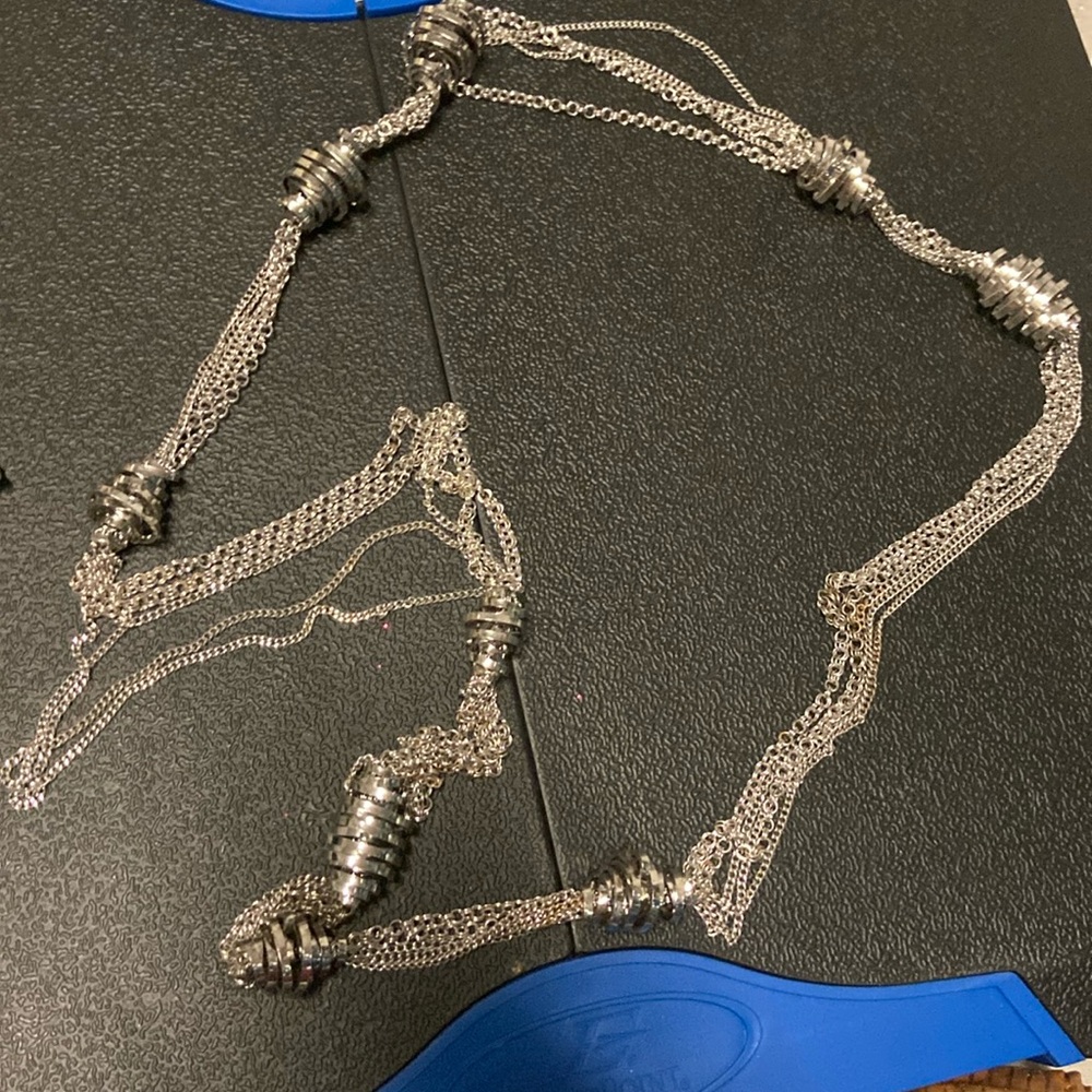 silver really long necklace